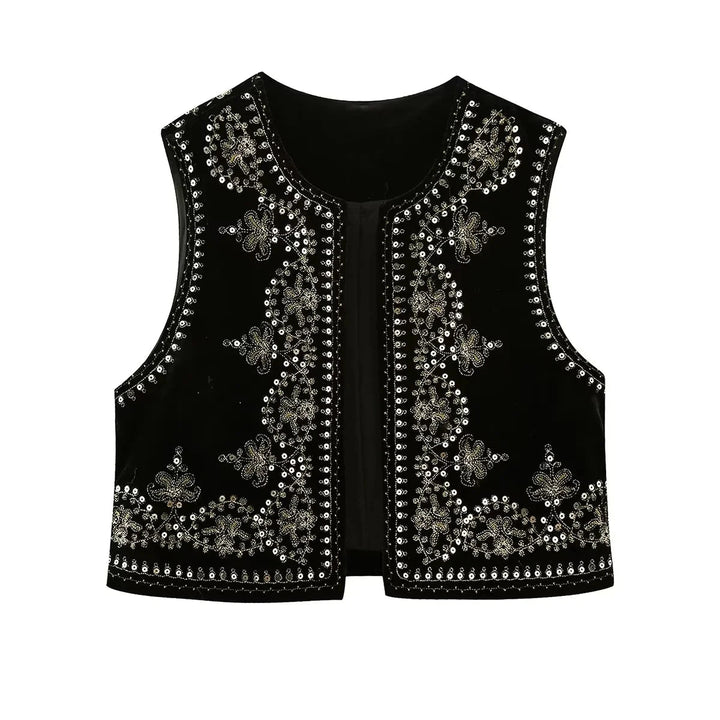 Jasmina | Elegant Geborduurd Vest-Blazers & Vesten-Calora-Zwart-S-Calora