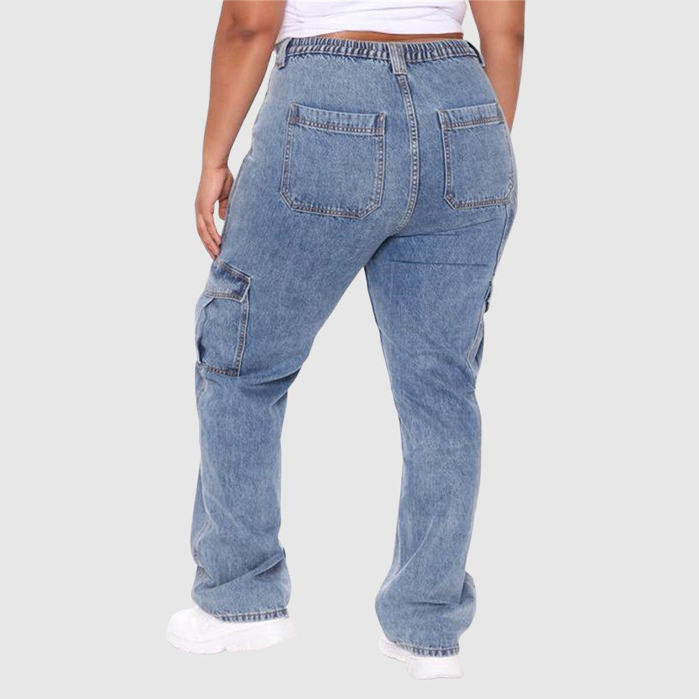 Jeans Elastische Taille Cargobroek-Wijde Broeken-Calora-Blauw-S-Calora