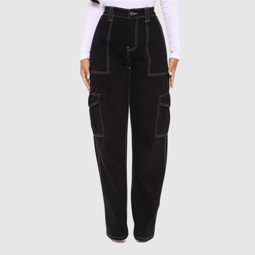 Jeans Elastische Taille Cargobroek-Wijde Broeken-Calora-Blauw-S-Calora