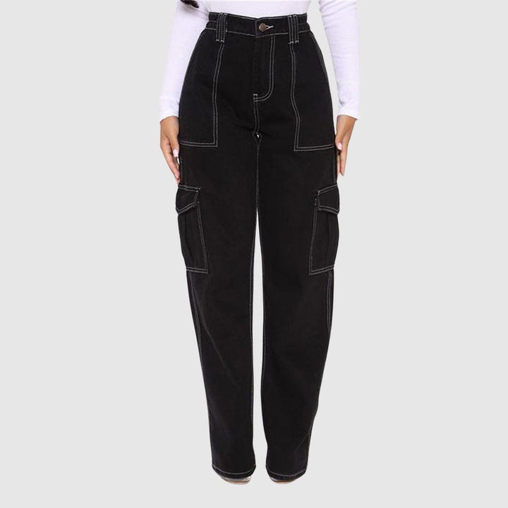 Jeans Elastische Taille Cargobroek-Wijde Broeken-Calora-Blauw-S-Calora