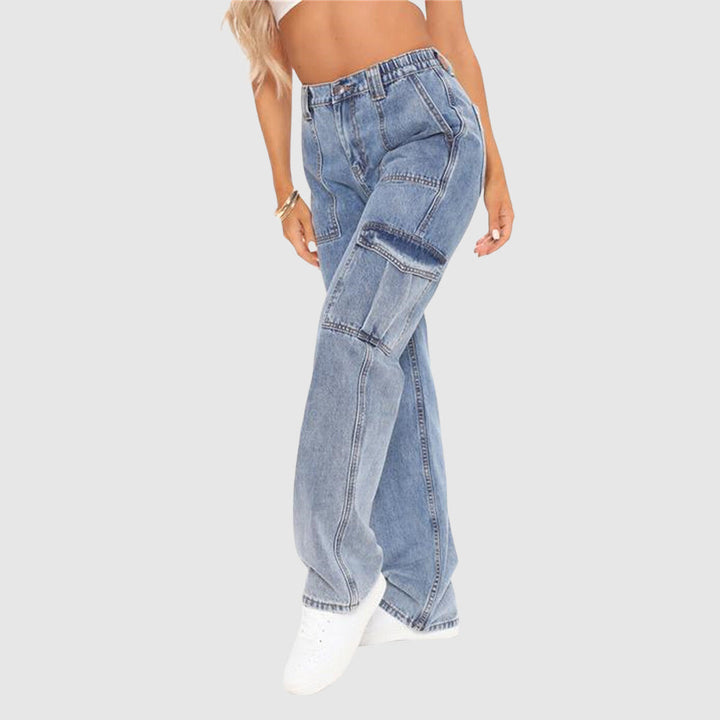Jeans Elastische Taille Cargobroek-Wijde Broeken-Calora-Blauw-S-Calora