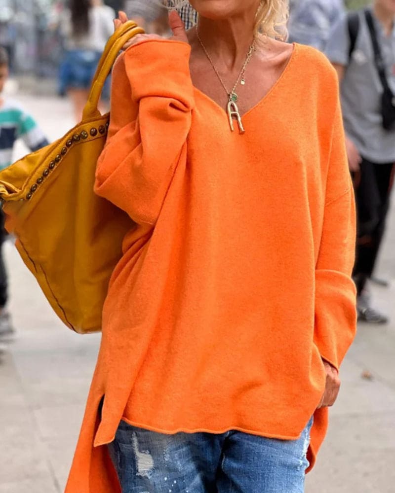 Jip | Oranje EK Blouse met een V-hals-Blouses-Calora-Oranje-S-Calora