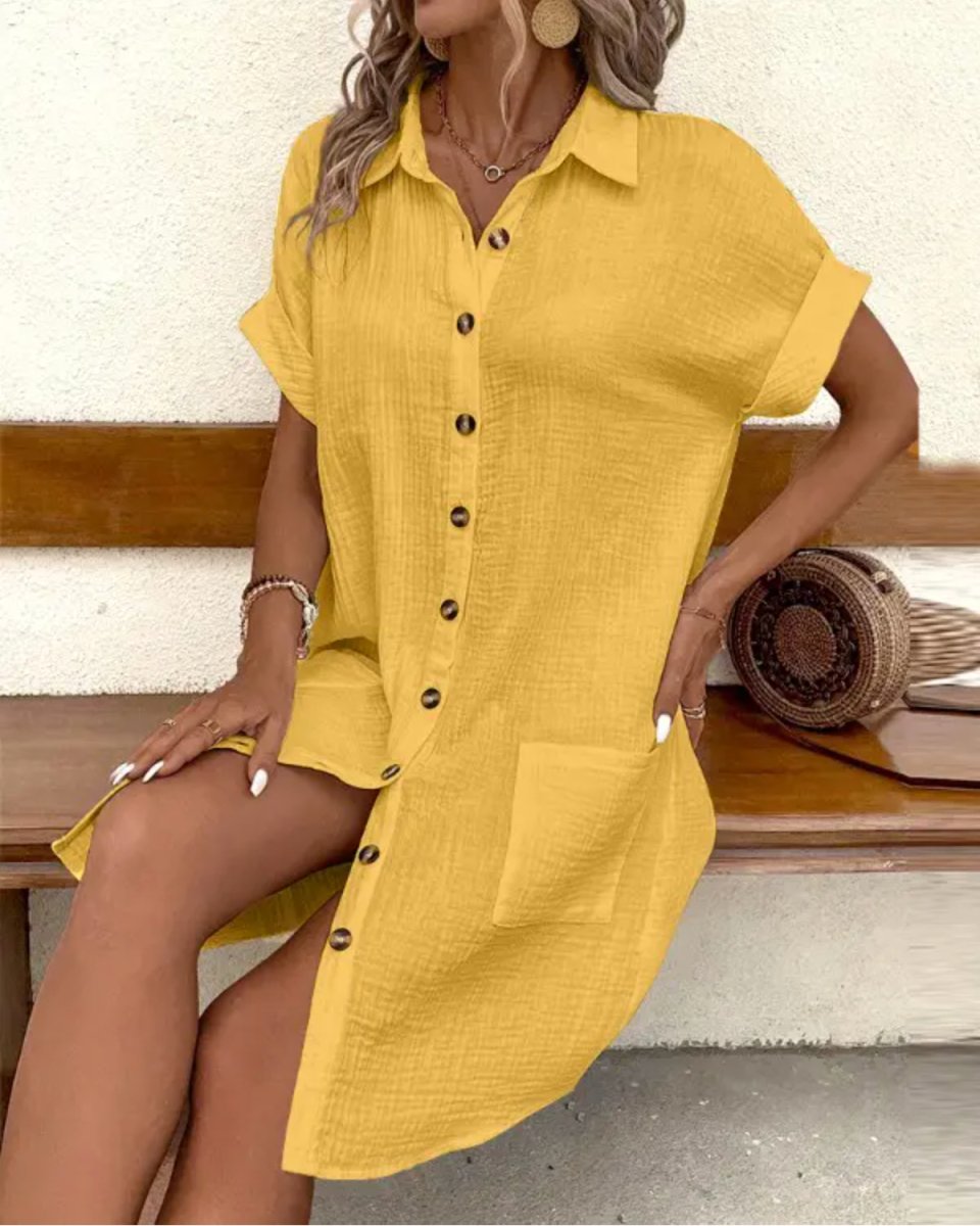 Jolene | Klassieke Comfortabele Jurk-Zomer Jurken-Calora-Geel-S-Calora