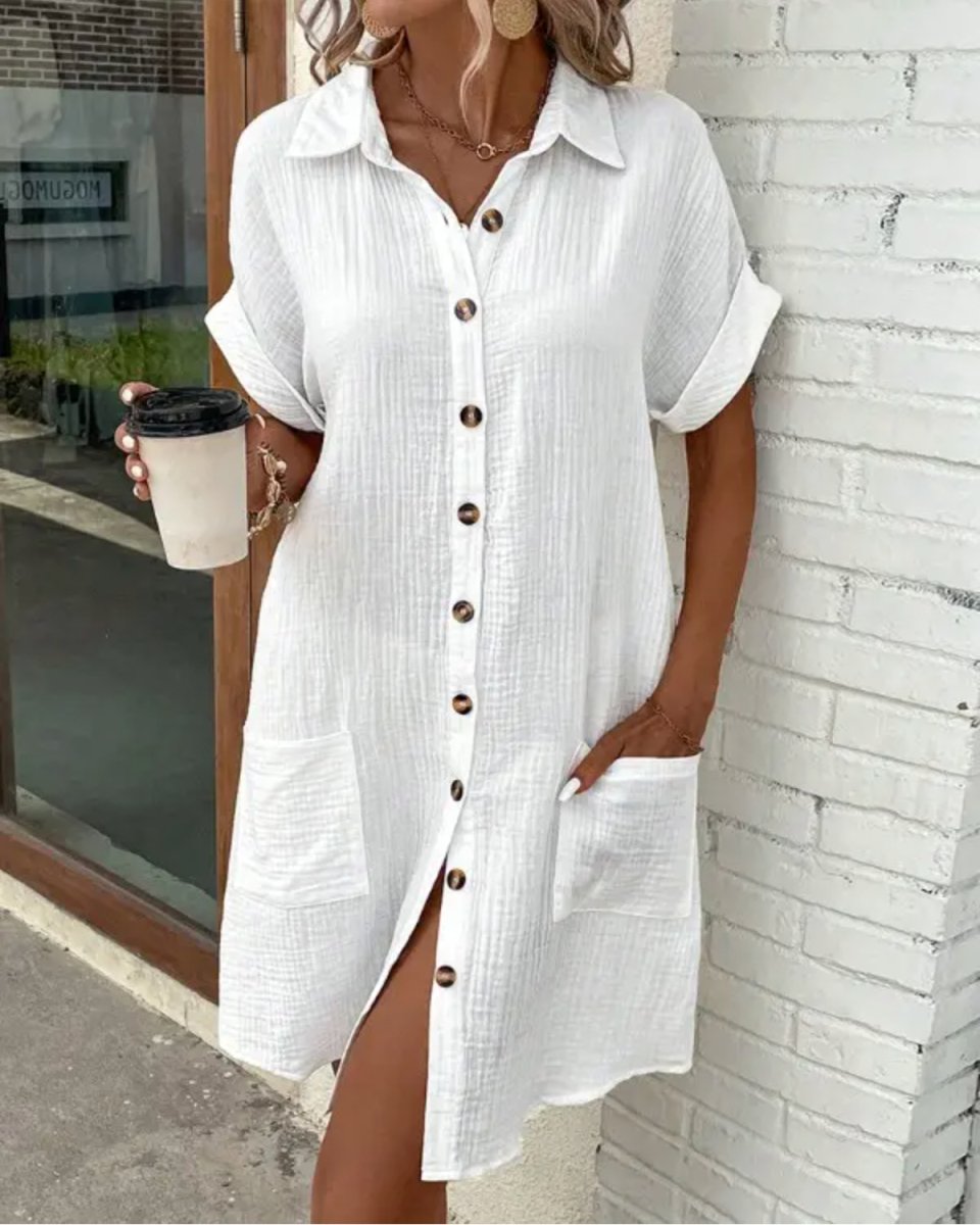 Jolene | Klassieke Comfortabele Jurk-Zomer Jurken-Calora-Wit-S-Calora