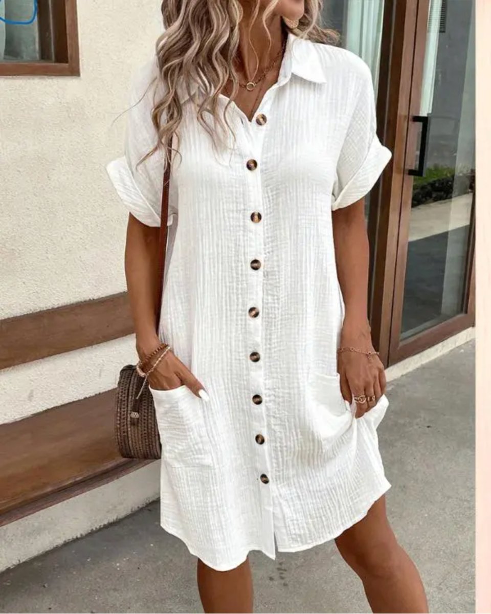 Jolene | Klassieke Comfortabele Jurk-Zomer Jurken-Calora-Wit-S-Calora