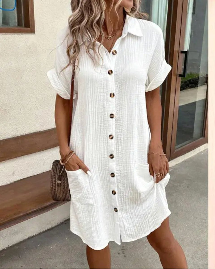 Jolene | Klassieke Comfortabele Jurk-Zomer Jurken-Calora-Wit-S-Calora