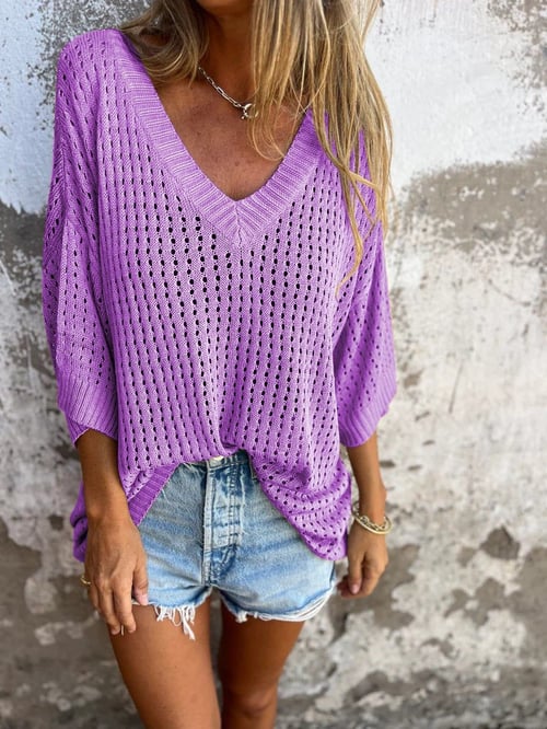 Jona | V-hals gehaakte Top-T-shirts-Calora-Paars-S-Calora