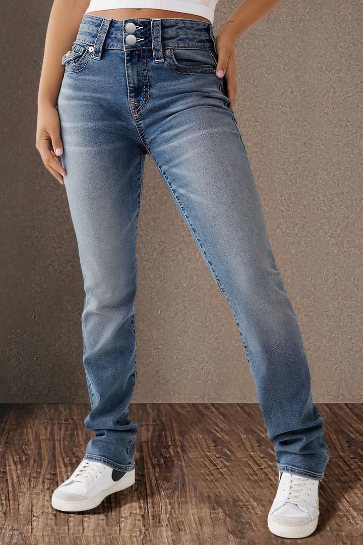 Jovita | Rechte Casual Spijkerbroek Dames-Pantalons-Calora-Blauw-XS-Calora