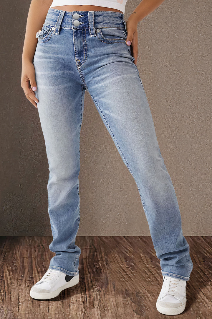 Jovita | Rechte Casual Spijkerbroek Dames-Pantalons-Calora-Lichtblauw-XS-Calora