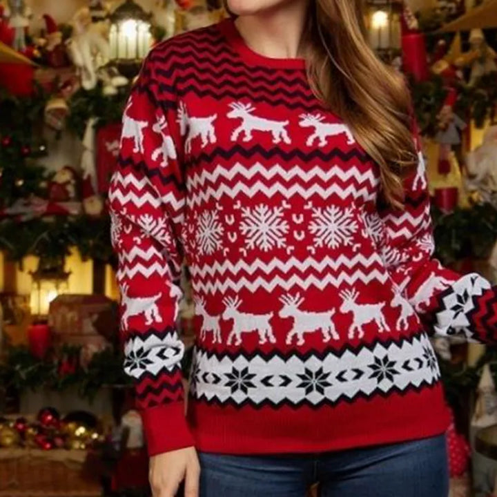 Joyce | Feestelijke kersttrui voor koppels-Shirts & Topjes-Calora-Rood-Vrouw-M-Calora