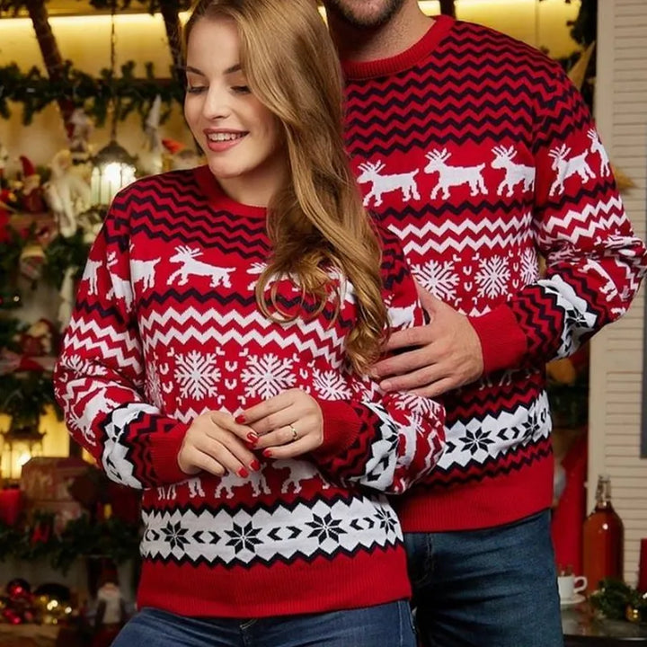 Joyce | Feestelijke kersttrui voor koppels-Shirts & Topjes-Calora-Rood-Vrouw-M-Calora