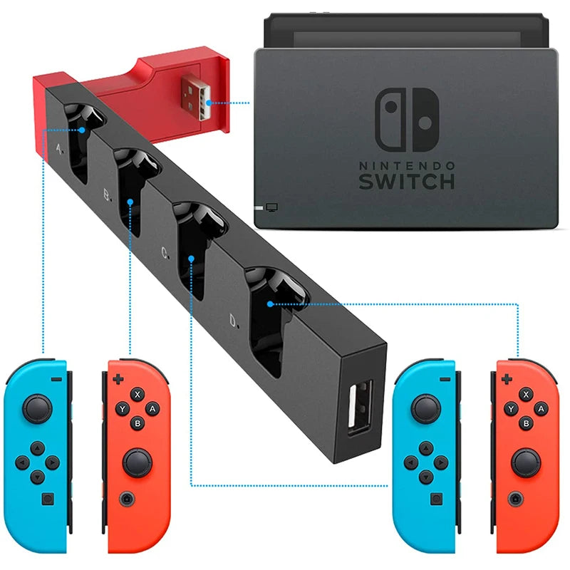 JoyCon Oplaadstation | Nintendo Switch Controller Oplaad Hub-Elektronica/Gadgets-Calora-Rood zwart-Calora