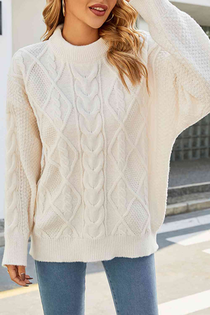 Kabelgebreide trui met lange mouwen-Blazers & Vesten-Calora-Wit-S-Calora