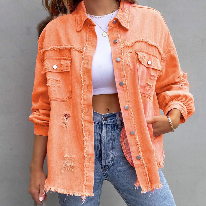 Karin | Modieuze Spijkerjas in Kleur-Zomer Jassen-Calora-Oranje-S-Calora