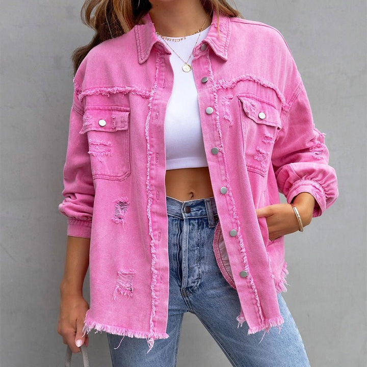 Karin | Modieuze Spijkerjas in Kleur-Zomer Jassen-Calora-Roze-S-Calora