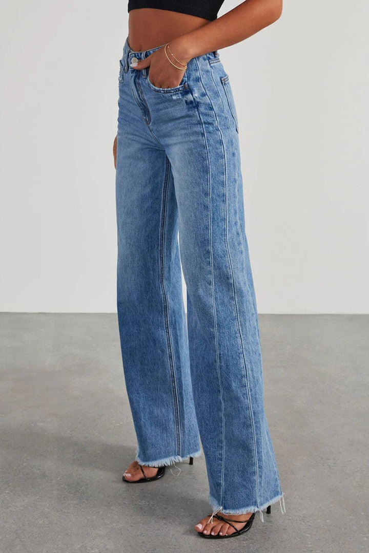 Karine | Spijkerbroek met halfhoge taille en ruwe zoom-Pantalons-Calora-S-Calora