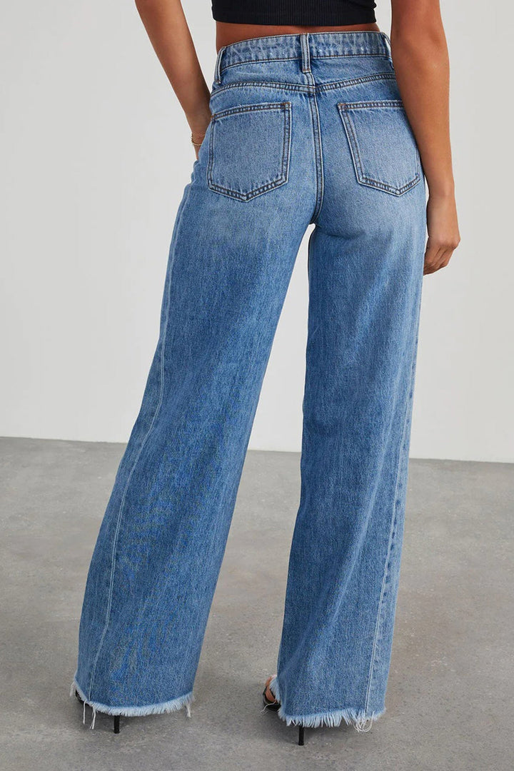 Karine | Spijkerbroek met halfhoge taille en ruwe zoom-Pantalons-Calora-S-Calora