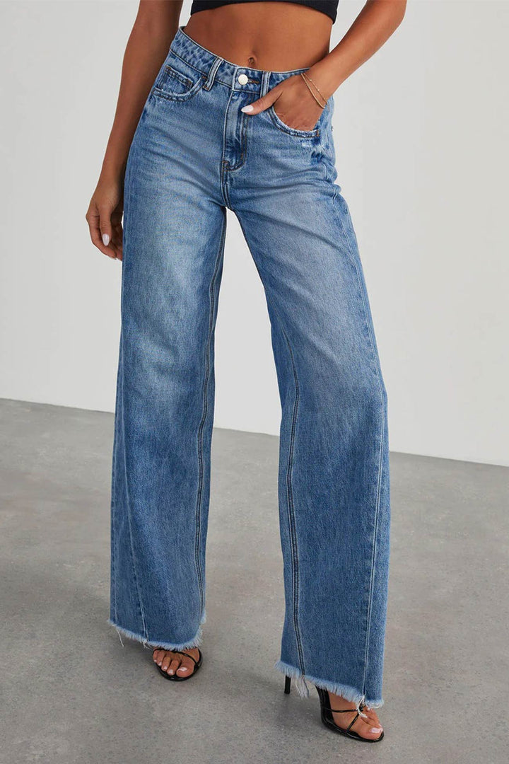Karine | Spijkerbroek met halfhoge taille en ruwe zoom-Pantalons-Calora-S-Calora