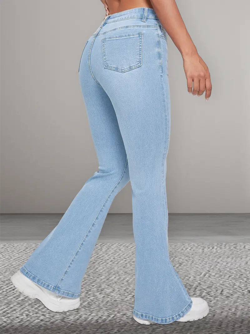 Kassia | Washed uitlopende Spijkerbroek met schuine zakken-Wijde Broeken-Calora-S-Calora