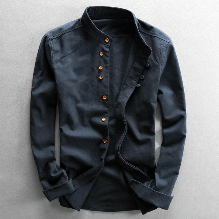 Katano | Japanse stijl herenoverhemd Katoen-Overhemden-Calora-Donkerblauw-S-Calora