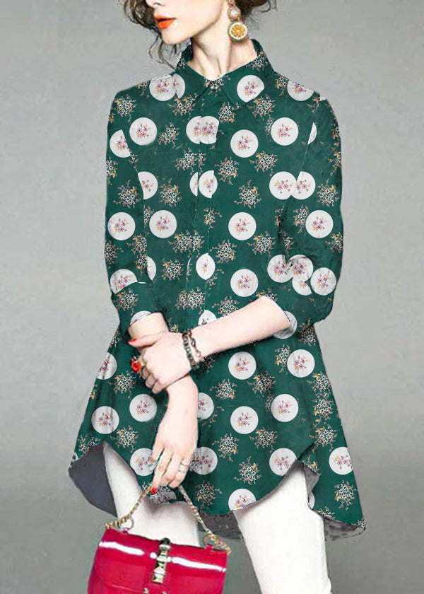 CALORA_ Katoenen Blouse met Handgemaakte Blauwe Peter Pan Kraag