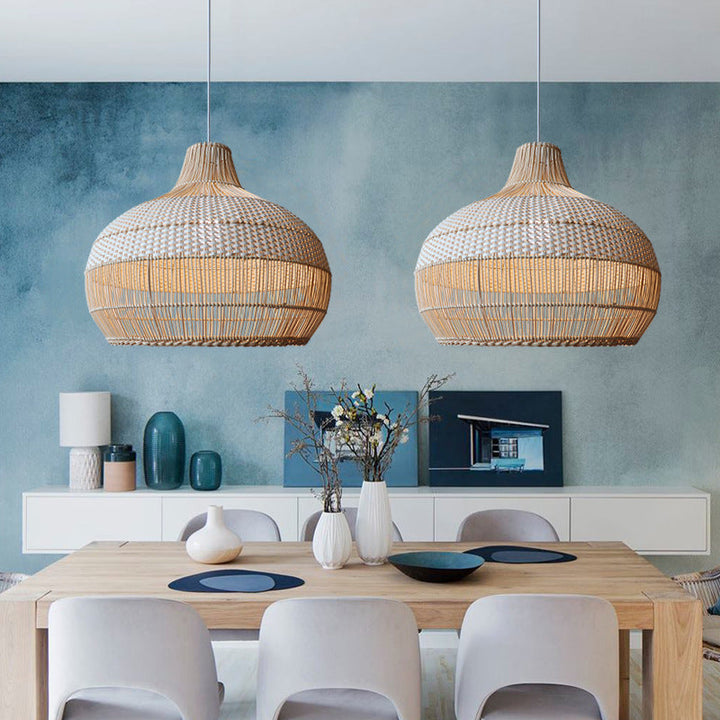 CALORA_ Kiyomi | Handgeweven Rotan Hanglamp voor Keukeneiland met Rieten Lampenkap