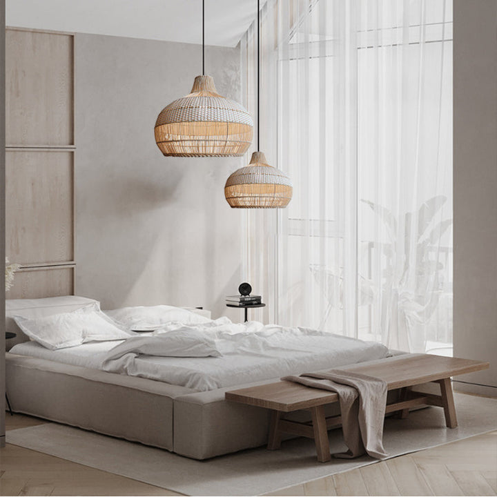 CALORA_ Kiyomi | Handgeweven Rotan Hanglamp voor Keukeneiland met Rieten Lampenkap