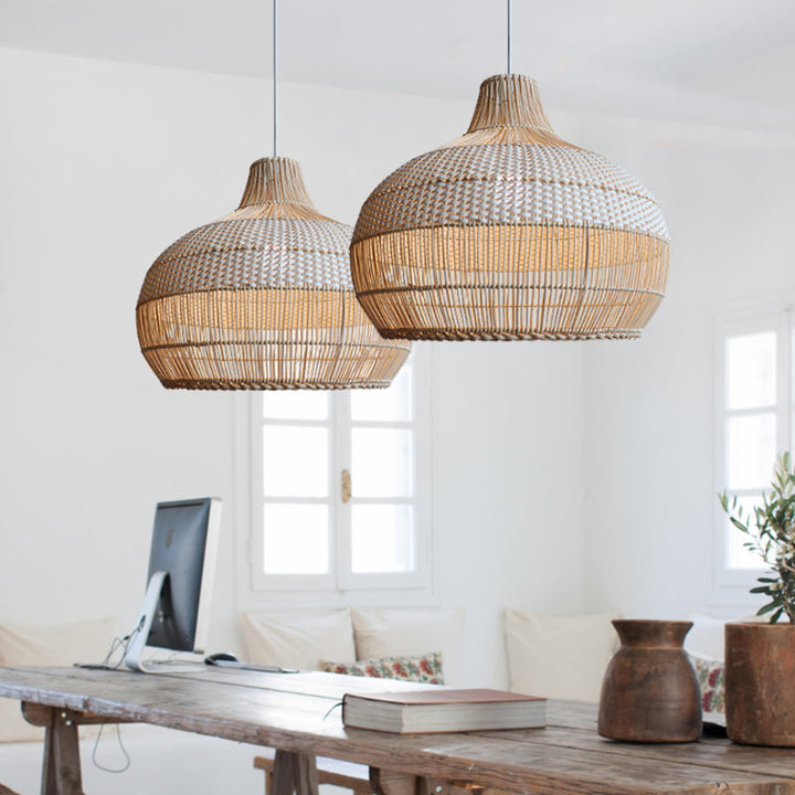 CALORA_ Kiyomi | Handgeweven Rotan Hanglamp voor Keukeneiland met Rieten Lampenkap