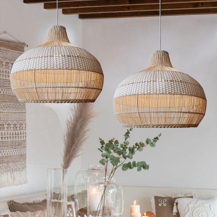 CALORA_ Kiyomi | Handgeweven Rotan Hanglamp voor Keukeneiland met Rieten Lampenkap