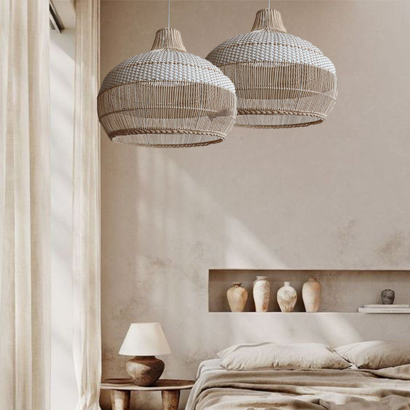 CALORA_ Kiyomi | Handgeweven Rotan Hanglamp voor Keukeneiland met Rieten Lampenkap