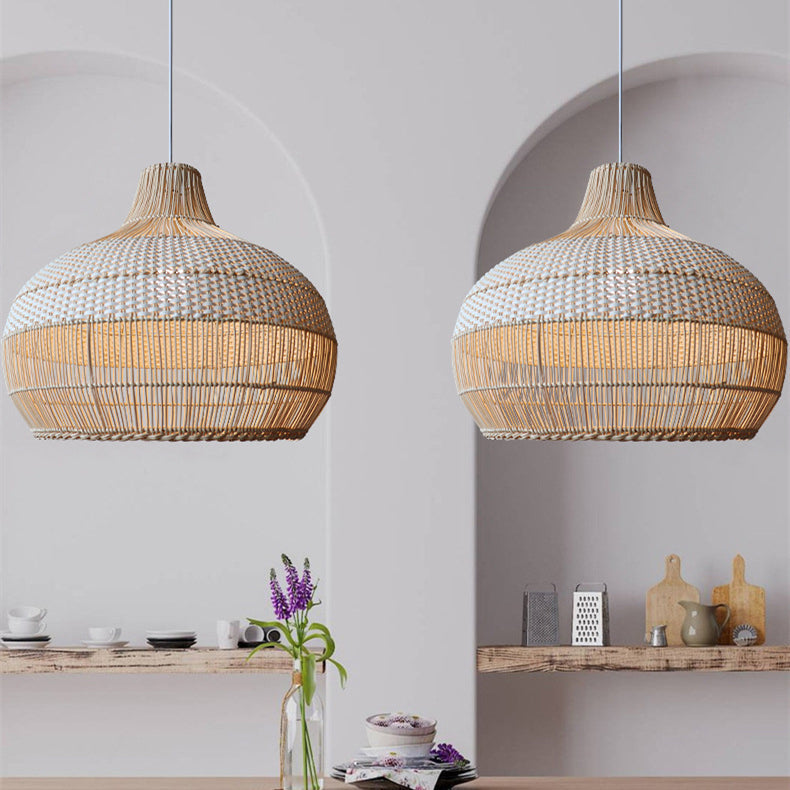 CALORA_ Kiyomi | Handgeweven Rotan Hanglamp voor Keukeneiland met Rieten Lampenkap