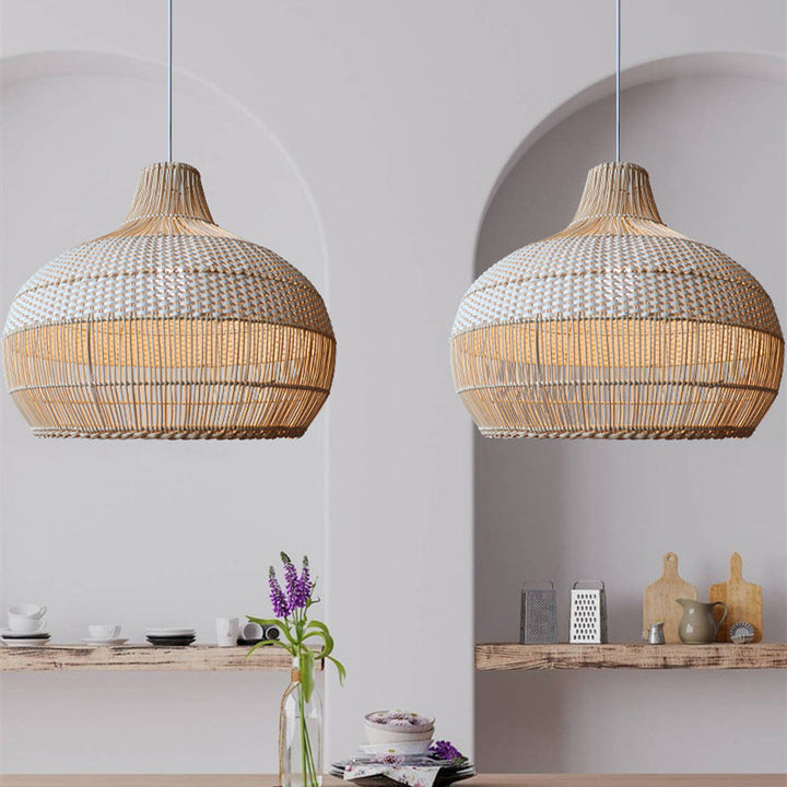 CALORA_ Kiyomi | Handgeweven Rotan Hanglamp voor Keukeneiland met Rieten Lampenkap