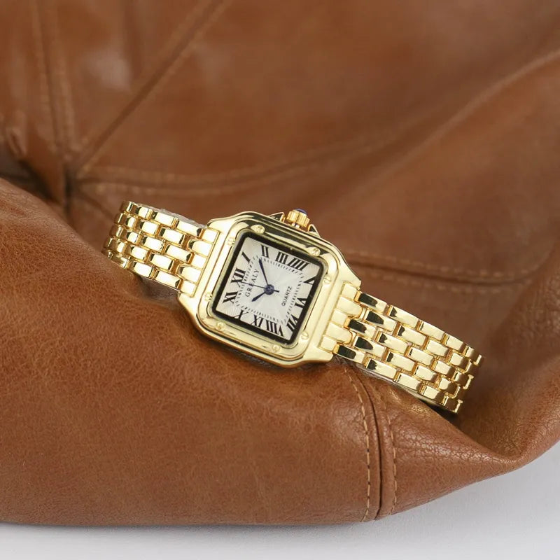Klassieke Vierkante Dames Diamanten Horloge-Horloges-Calora-Goud-Calora