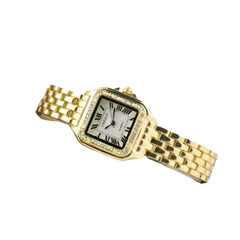 Klassieke Vierkante Dames Diamanten Horloge-Horloges-Calora-Goud Diamant-Calora
