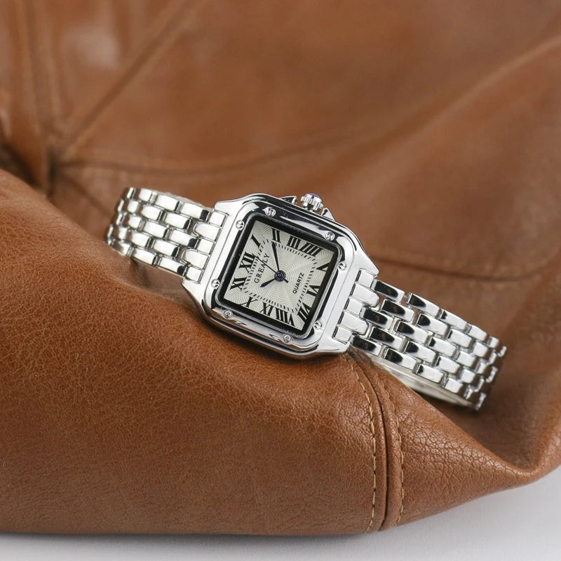 Klassieke Vierkante Dames Diamanten Horloge-Horloges-Calora-Zilver-Calora