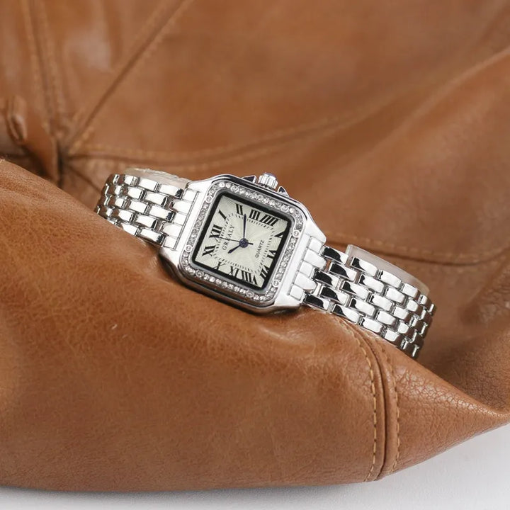 Klassieke Vierkante Dames Diamanten Horloge-Horloges-Calora-Zilver Diamant-Calora