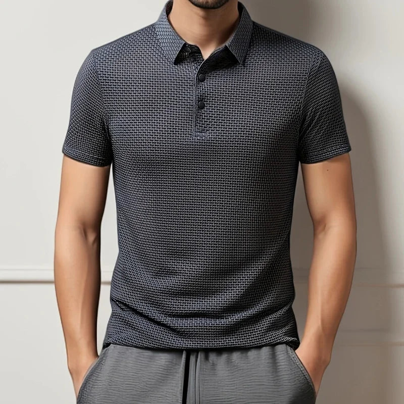 CALORA_ Korte Mouwen Zakelijke Poloshirt met Motief voor Mannen
