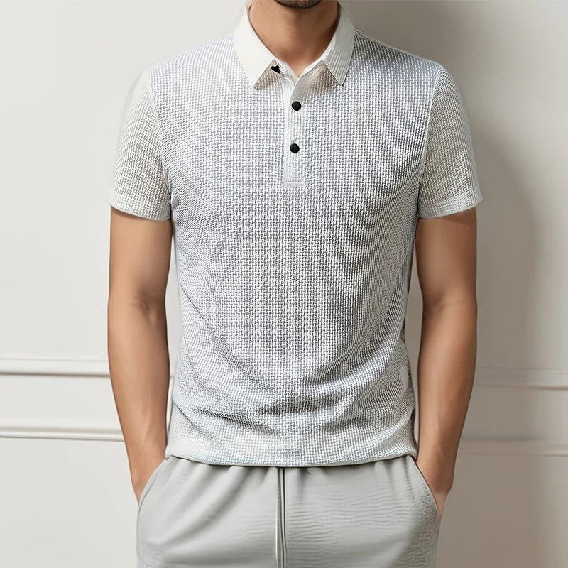 CALORA_ Korte Mouwen Zakelijke Poloshirt met Motief voor Mannen