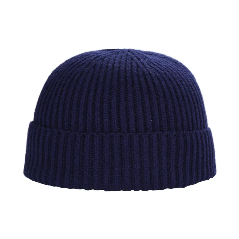 Korte Warme Gebreide Beanie Muts van Wol-Petten-Calora-Donkerblauw-53-59cm-Calora
