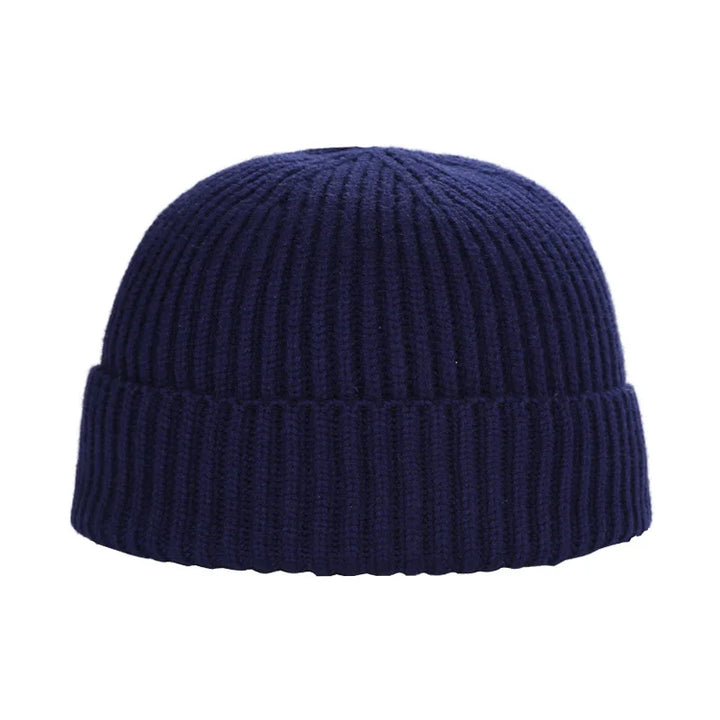 Korte Warme Gebreide Beanie Muts van Wol-Petten-Calora-Donkerblauw-53-59cm-Calora