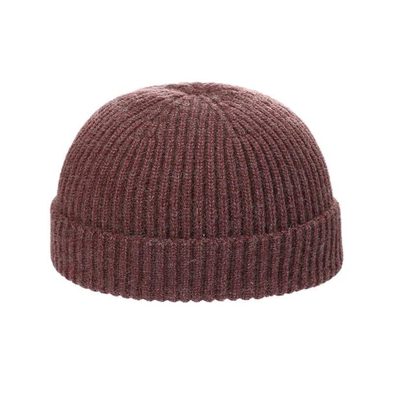 Korte Warme Gebreide Beanie Muts van Wol-Petten-Calora-Donkerbruin-53-59cm-Calora