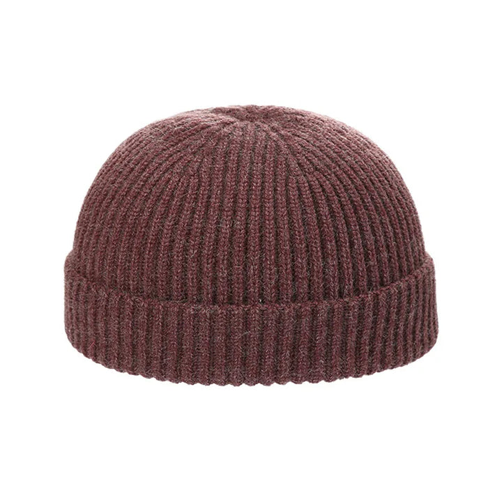 Korte Warme Gebreide Beanie Muts van Wol-Petten-Calora-Donkerbruin-53-59cm-Calora