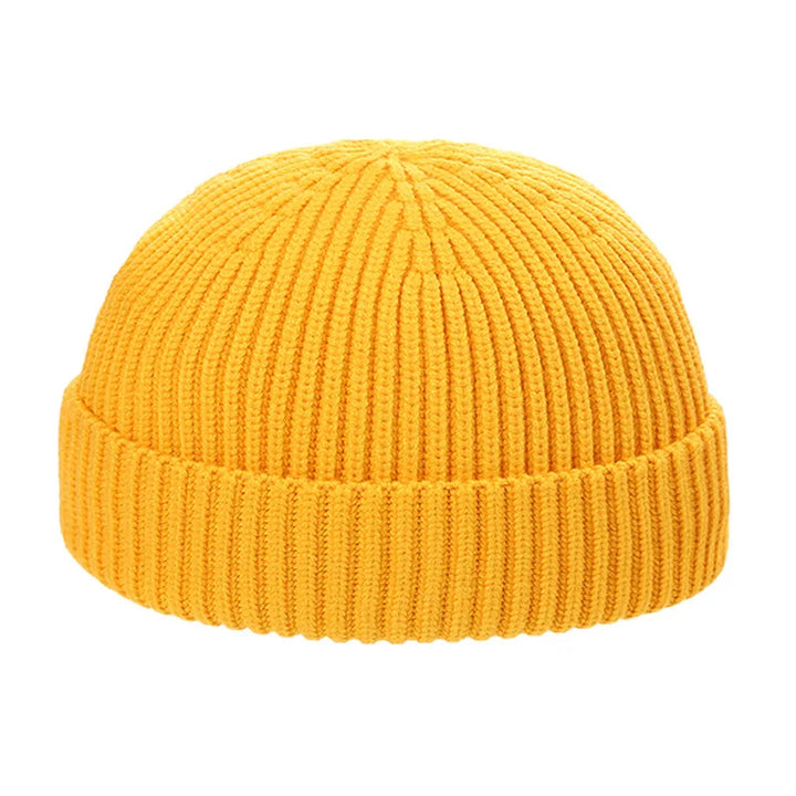 Korte Warme Gebreide Beanie Muts van Wol-Petten-Calora-Geel-53-59cm-Calora