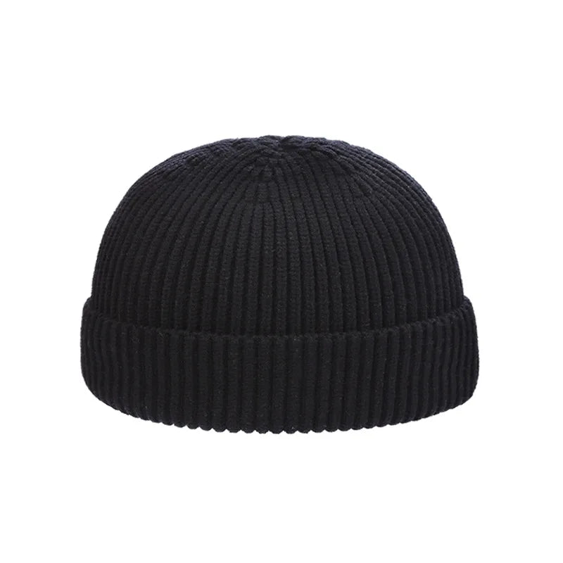 Korte Warme Gebreide Beanie Muts van Wol-Petten-Calora-Zwart-53-59cm-Calora