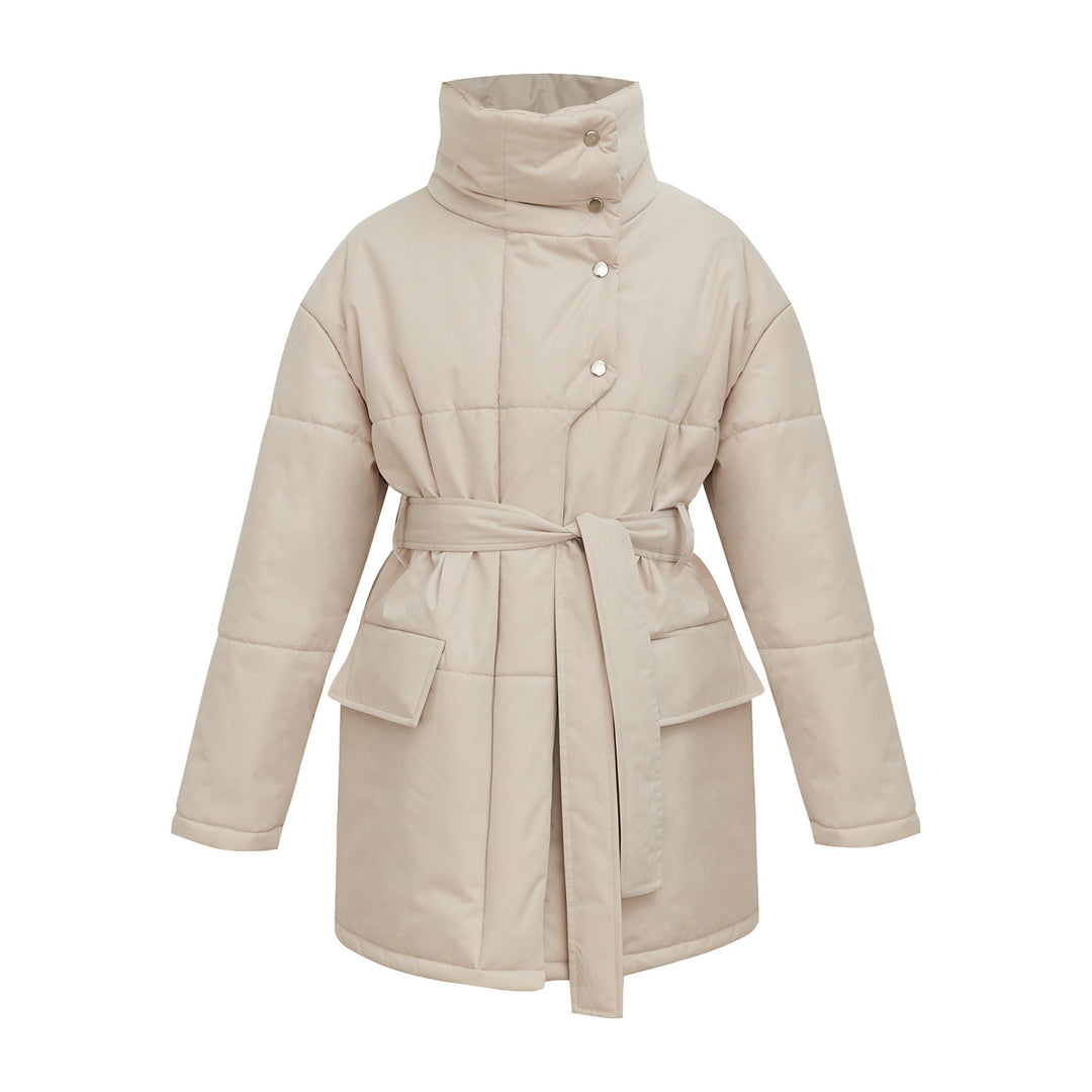 CALORA_ Kraaggewatteerde Winterjas met Tailleband en Snit voor Herfst/Winter