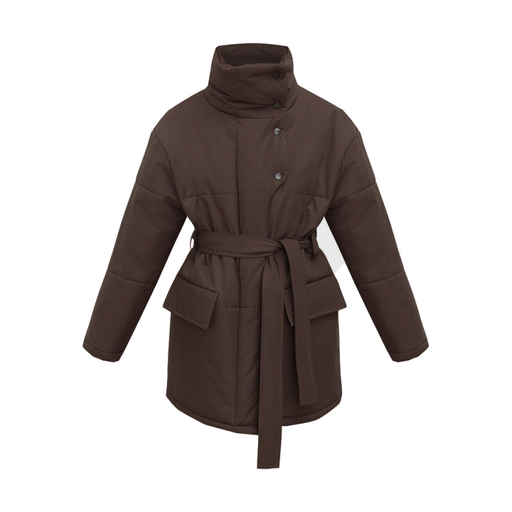 CALORA_ Kraaggewatteerde Winterjas met Tailleband en Snit voor Herfst/Winter