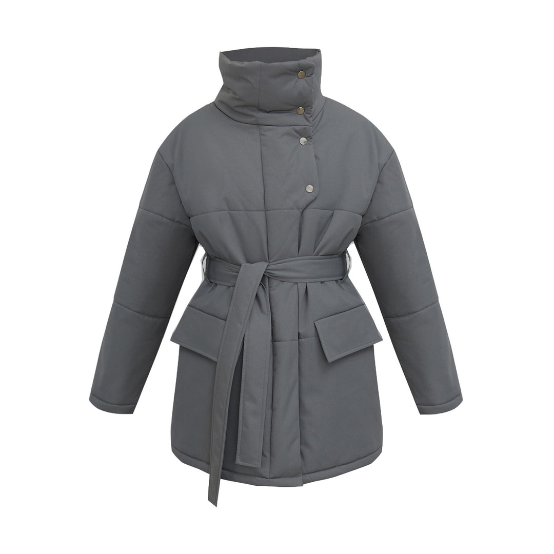 CALORA_ Kraaggewatteerde Winterjas met Tailleband en Snit voor Herfst/Winter