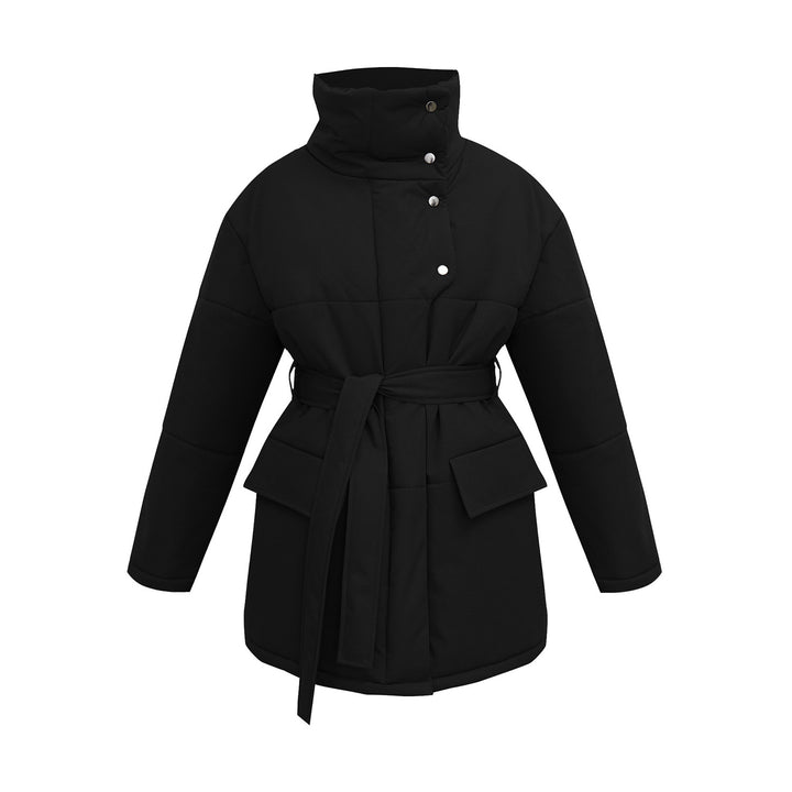 CALORA_ Kraaggewatteerde Winterjas met Tailleband en Snit voor Herfst/Winter