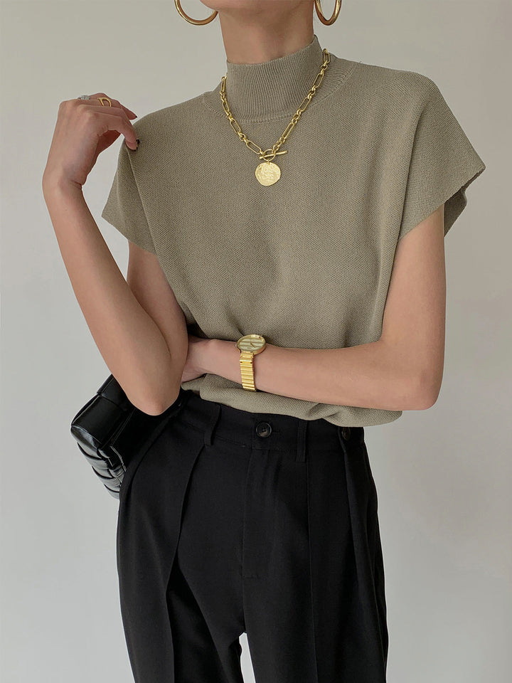 Krystal | effen pullover col top shirt-Blouses-Calora-Khaki-S-Calora