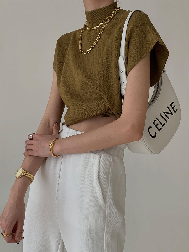 Krystal | effen pullover col top shirt-Blouses-Calora-Zwart-S-Calora